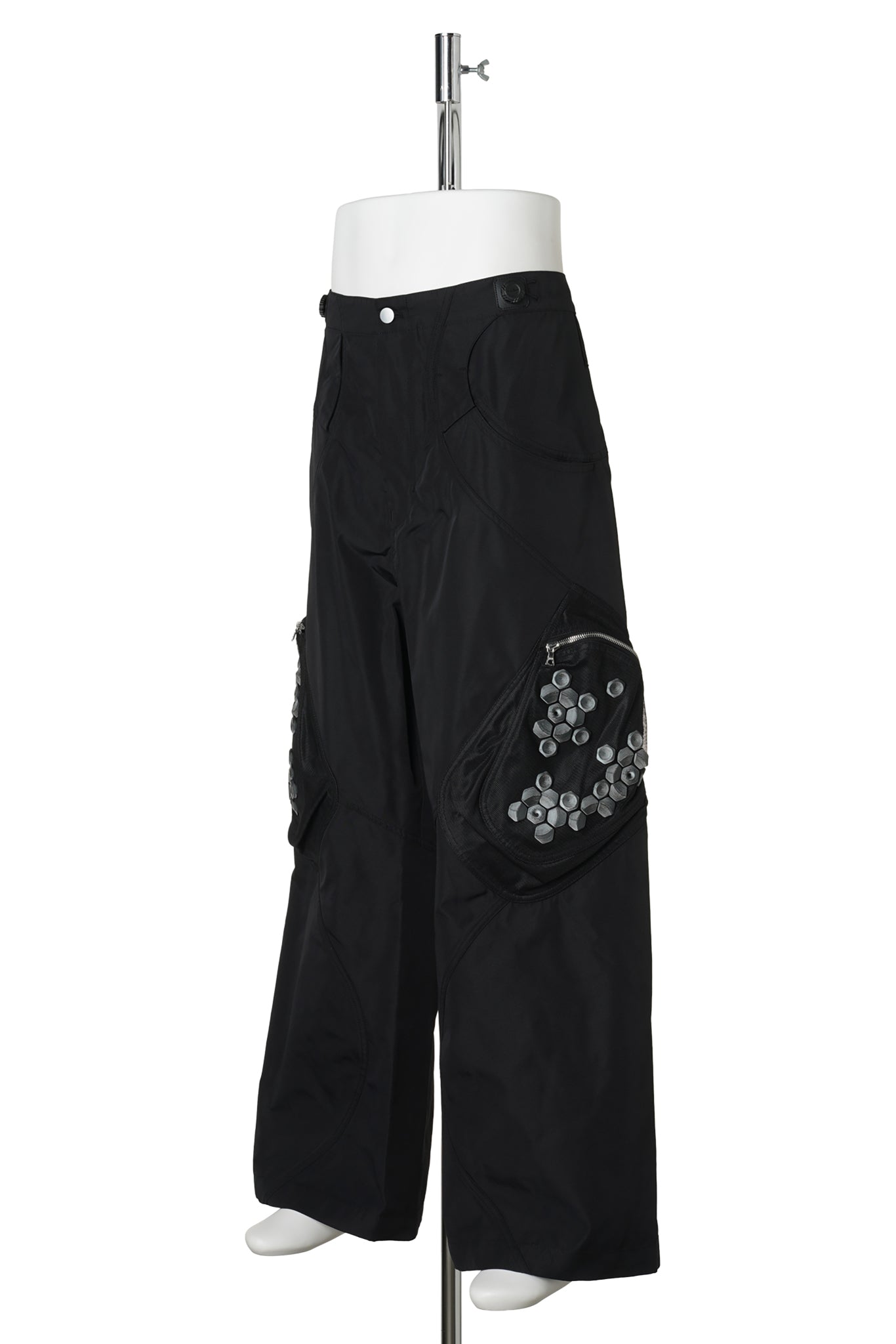 3D PRINTED KNEE POCKET TROUSERS / BLACK&WHITE 3D PRINTED BLACK MESH+BLACK REPOLY