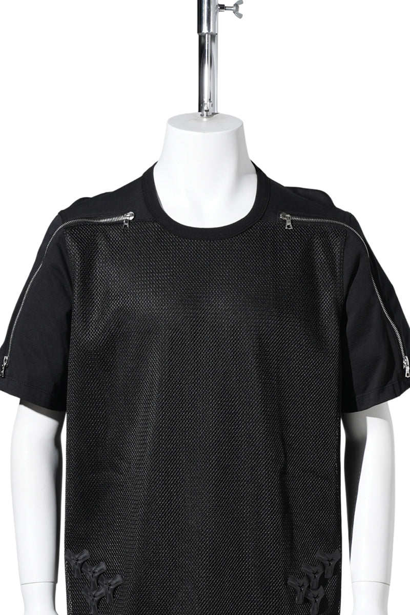 3D PRINTED SHOULDER ZIP T SHIRTS / BLACK 3D PRINTED