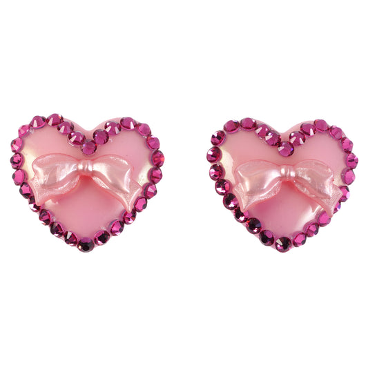 HEART BOW EARRINGS / PINK