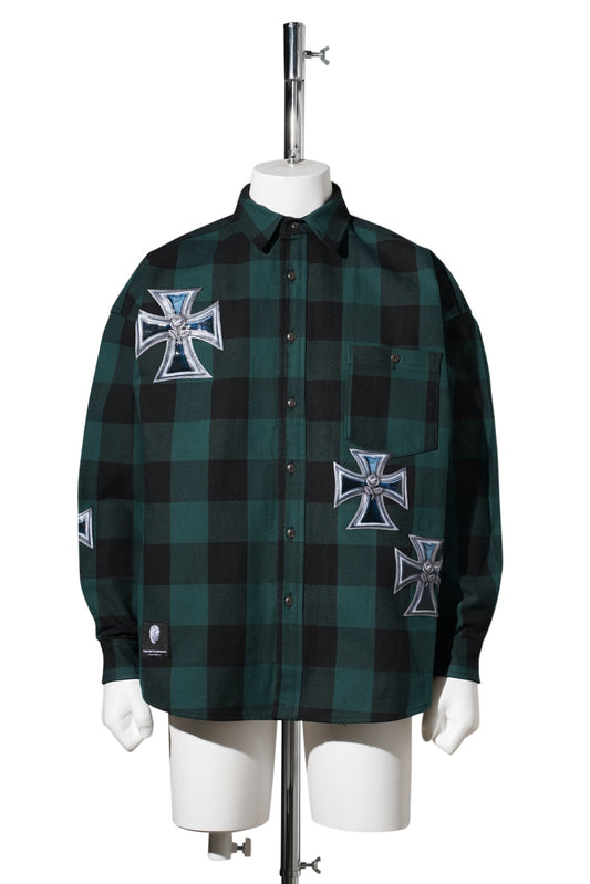 3D CROSS FLANNEL SHIRT / GREEN