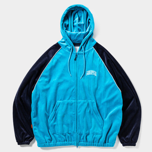 VELOUR PIPING HOODED JKT / BLUE