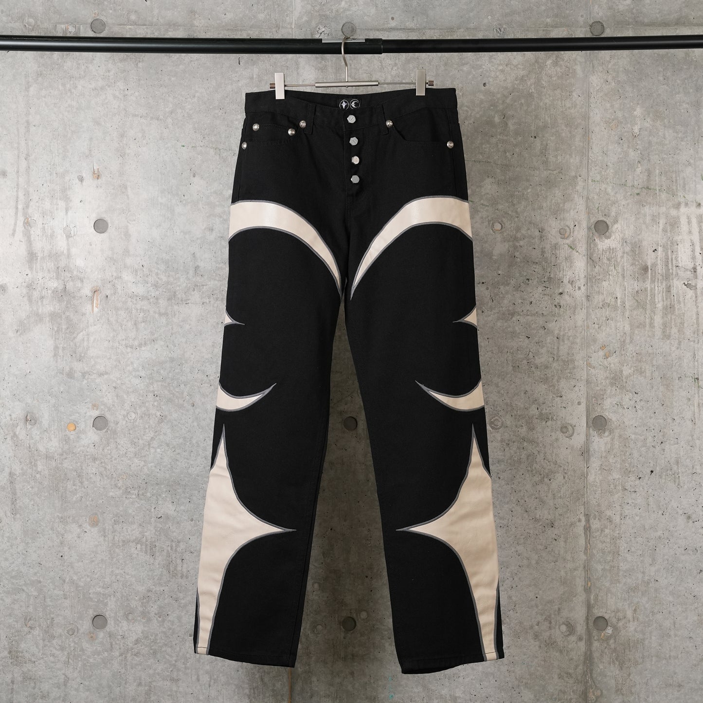 TC LEATHER WASHING DENIM PANTS / BLK/WHT