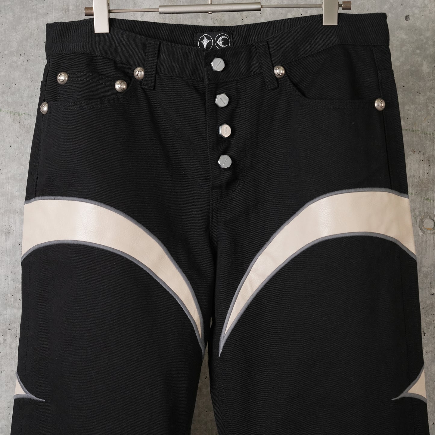 TC LEATHER WASHING DENIM PANTS / BLK/WHT