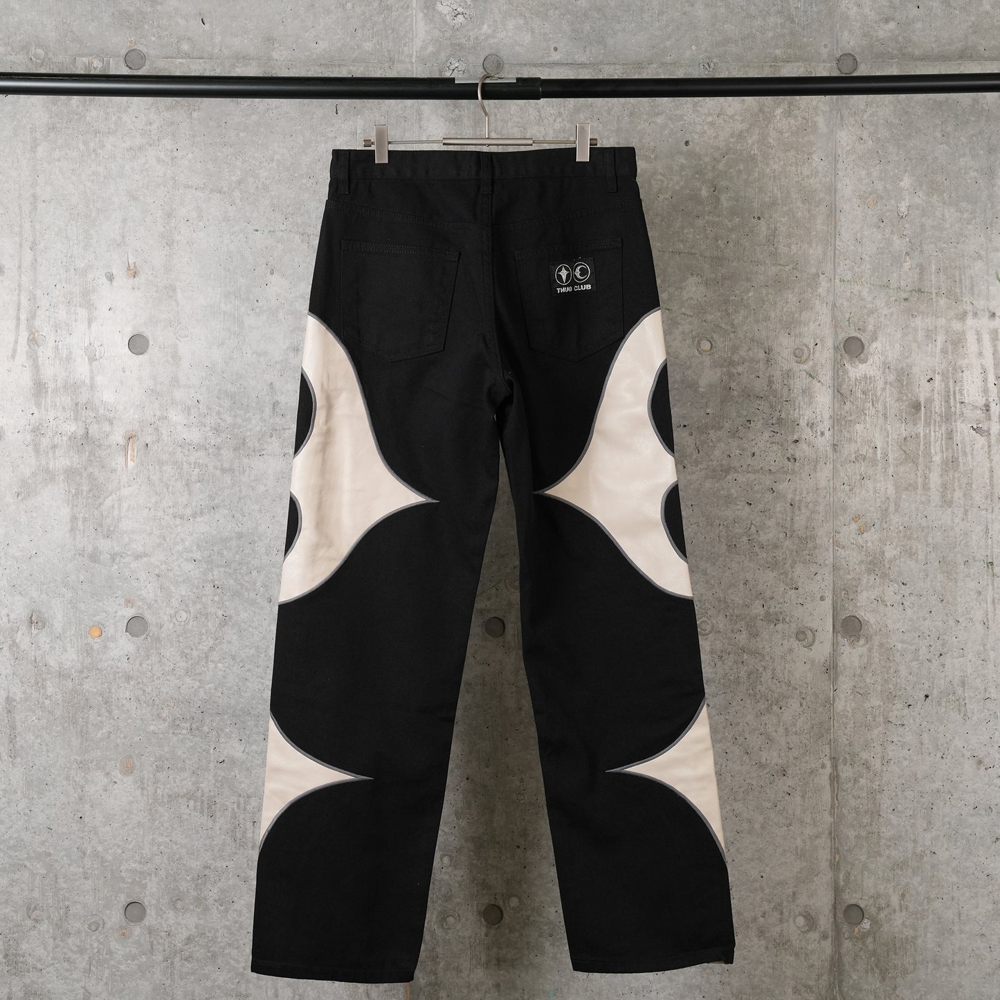 TC LEATHER WASHING DENIM PANTS / BLK/WHT