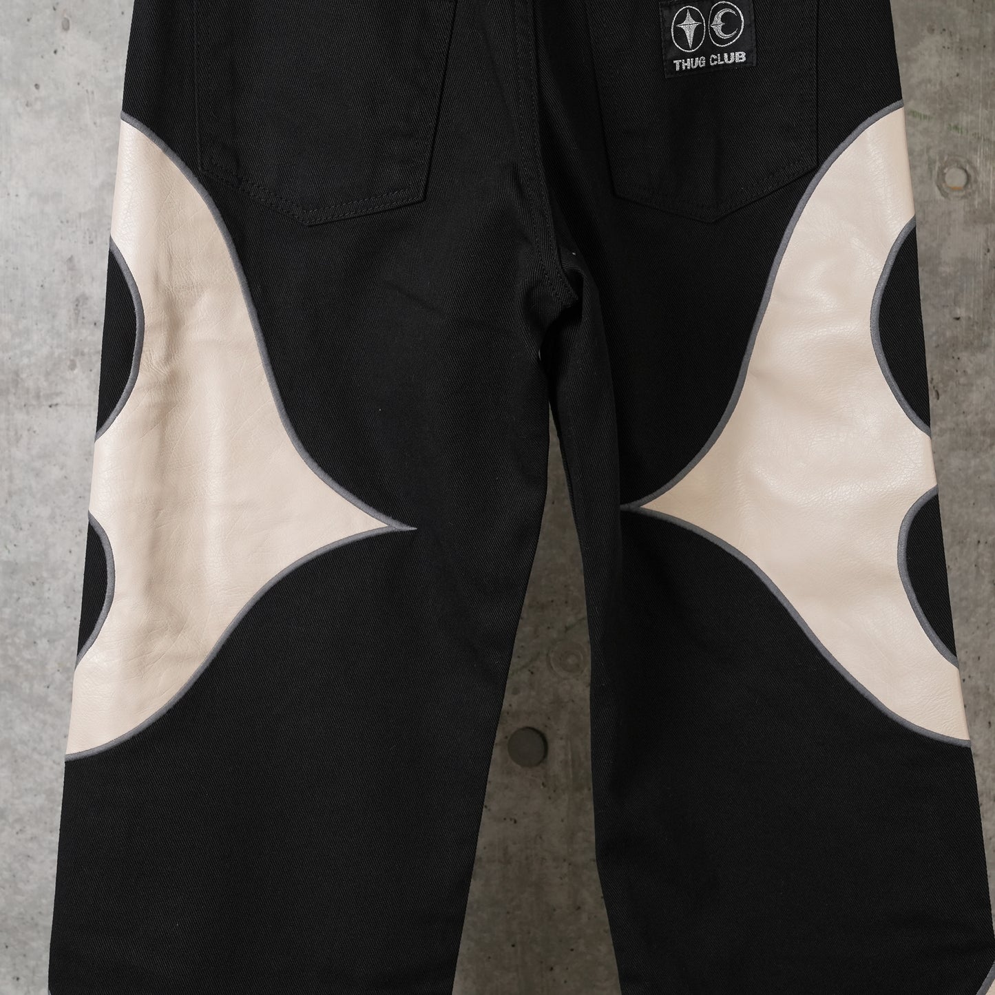 TC LEATHER WASHING DENIM PANTS / BLK/WHT