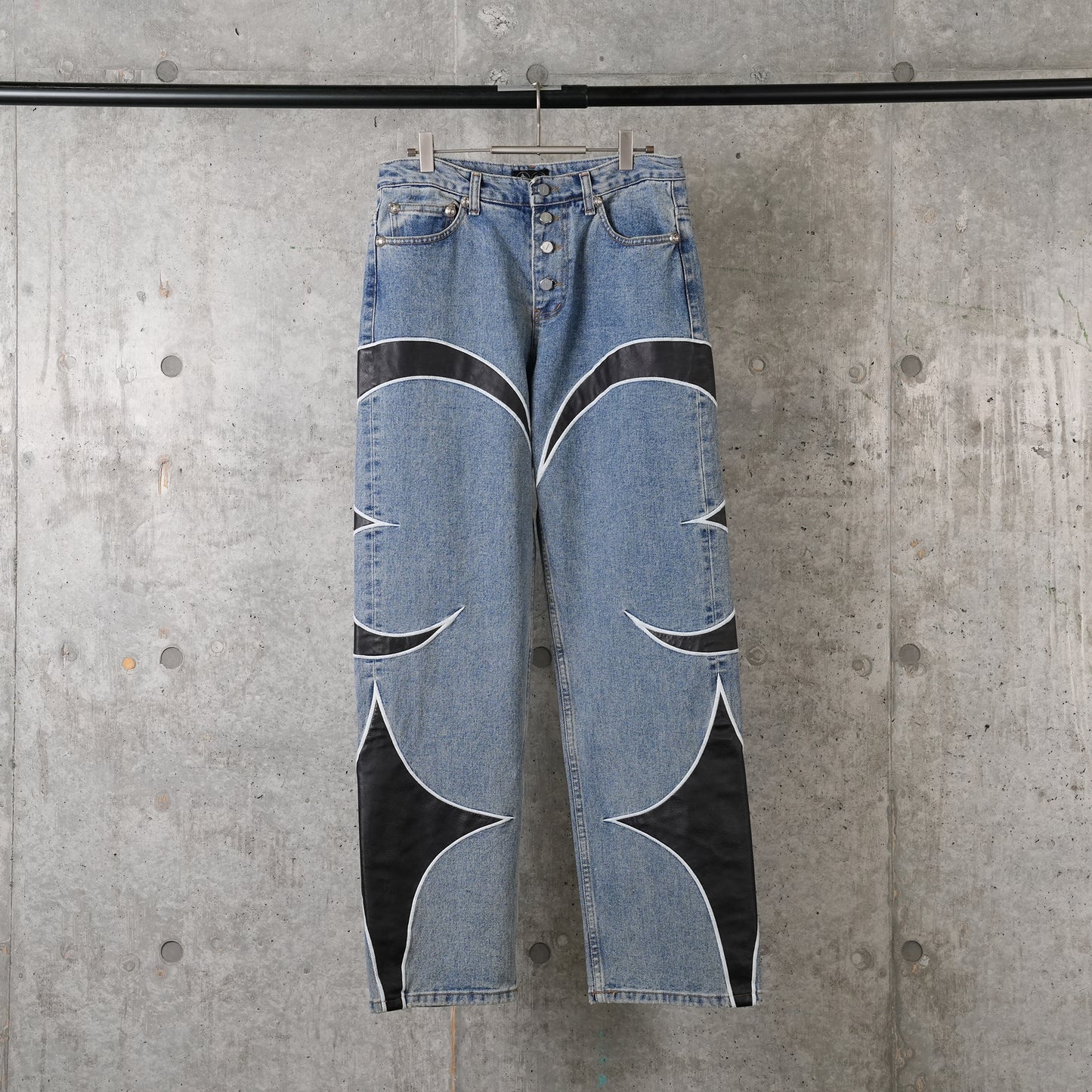 TC LEATHER WASHING DENIM PANTS / BLU/BLK