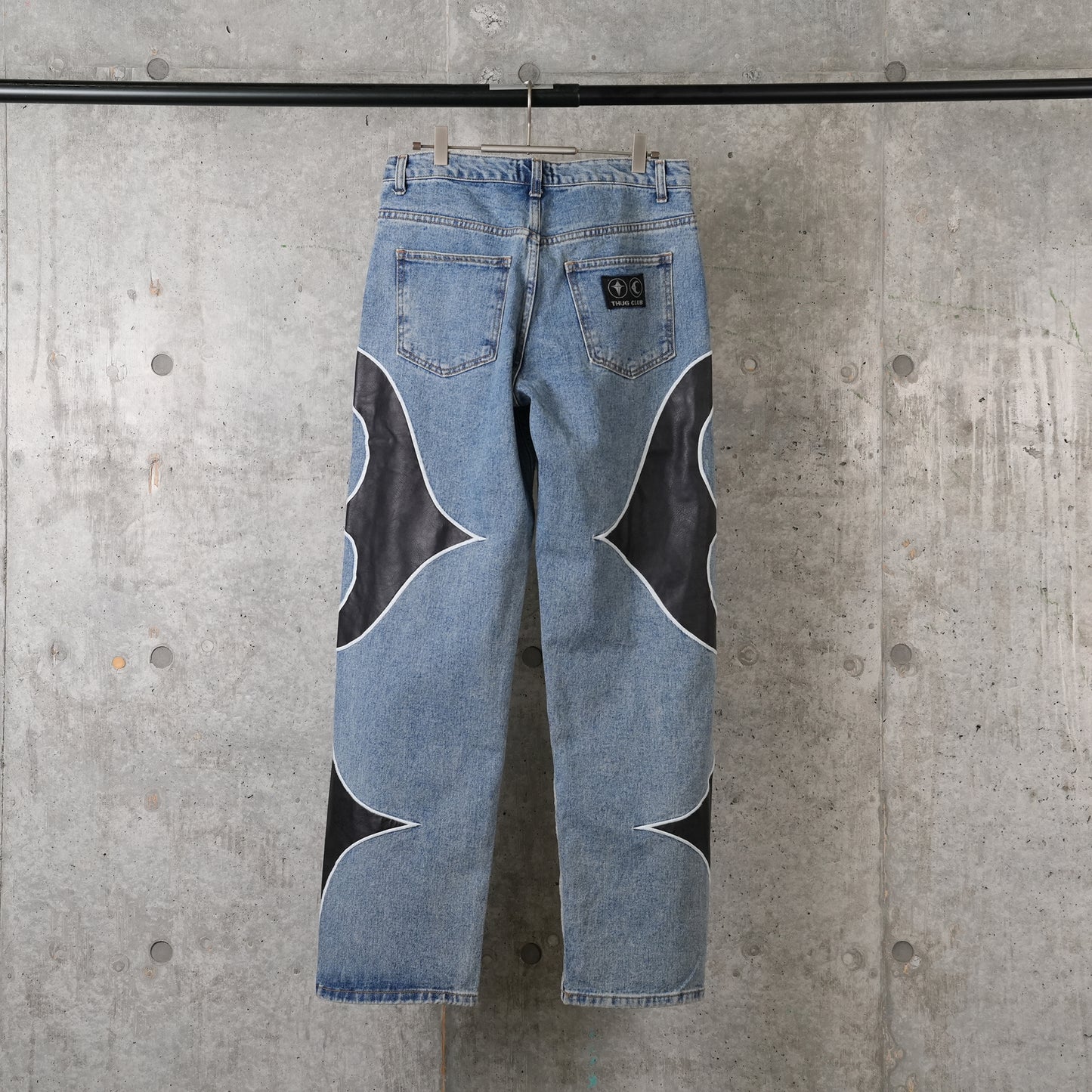 TC LEATHER WASHING DENIM PANTS / BLU/BLK