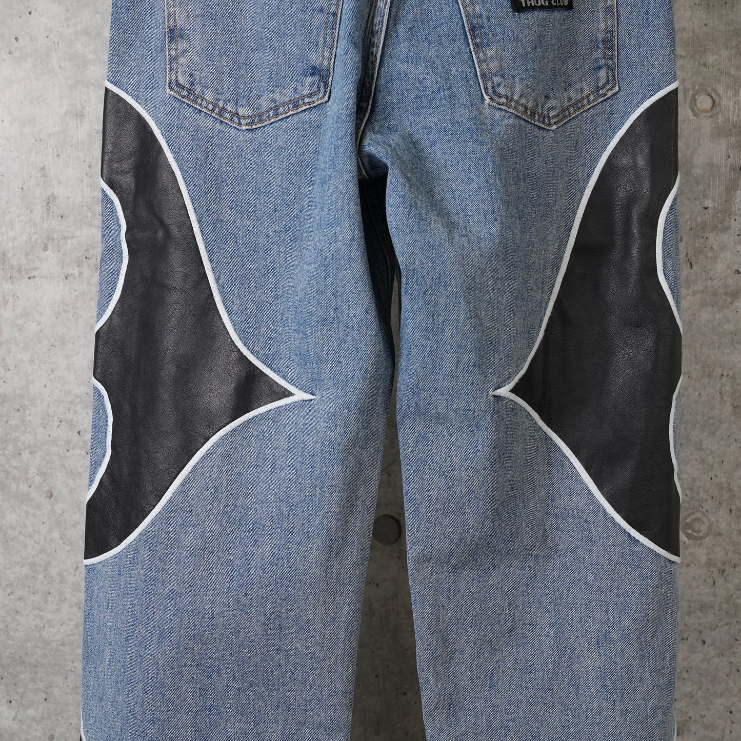 TC LEATHER WASHING DENIM PANTS / BLU/BLK