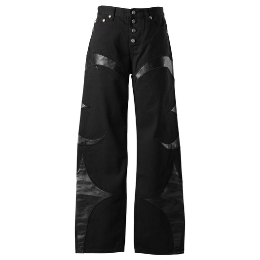 TC LEATHER WASHING DENIM PANTS / BLK/BLK