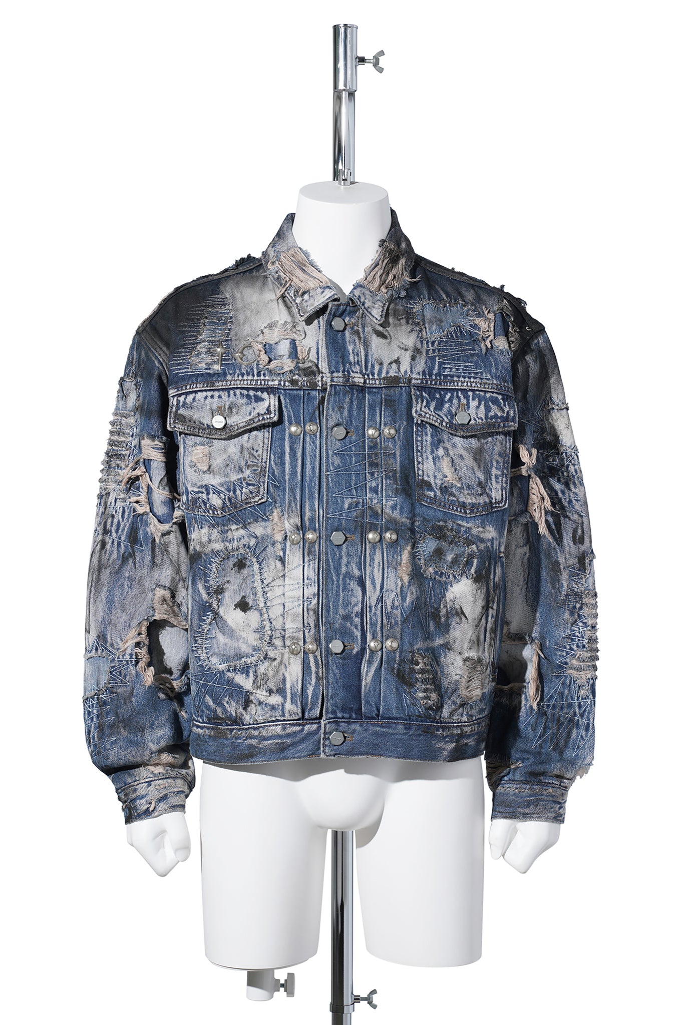 HARD-WASHED DAMAGED DENIM JACKET / BLUE