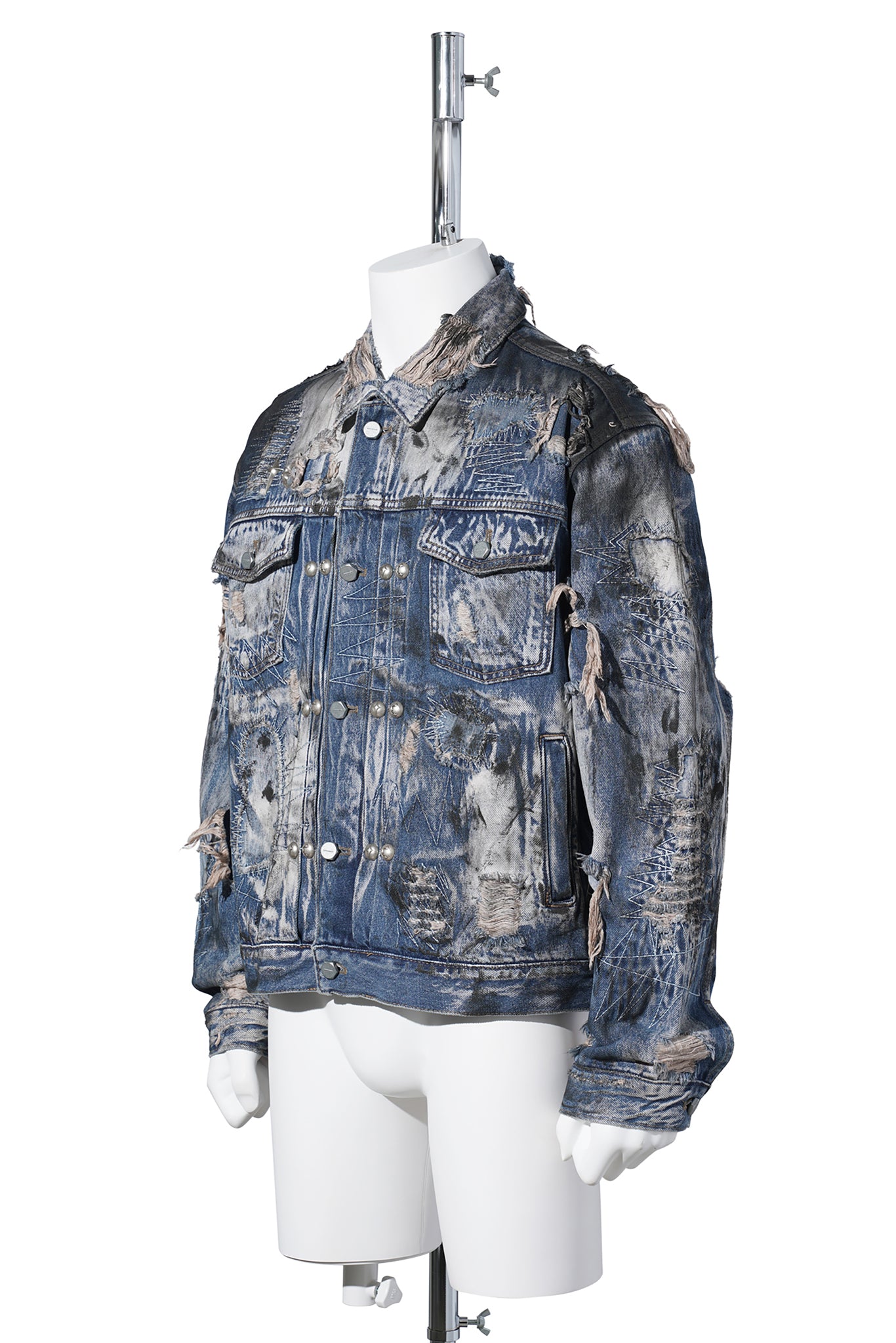 HARD-WASHED DAMAGED DENIM JACKET / BLUE