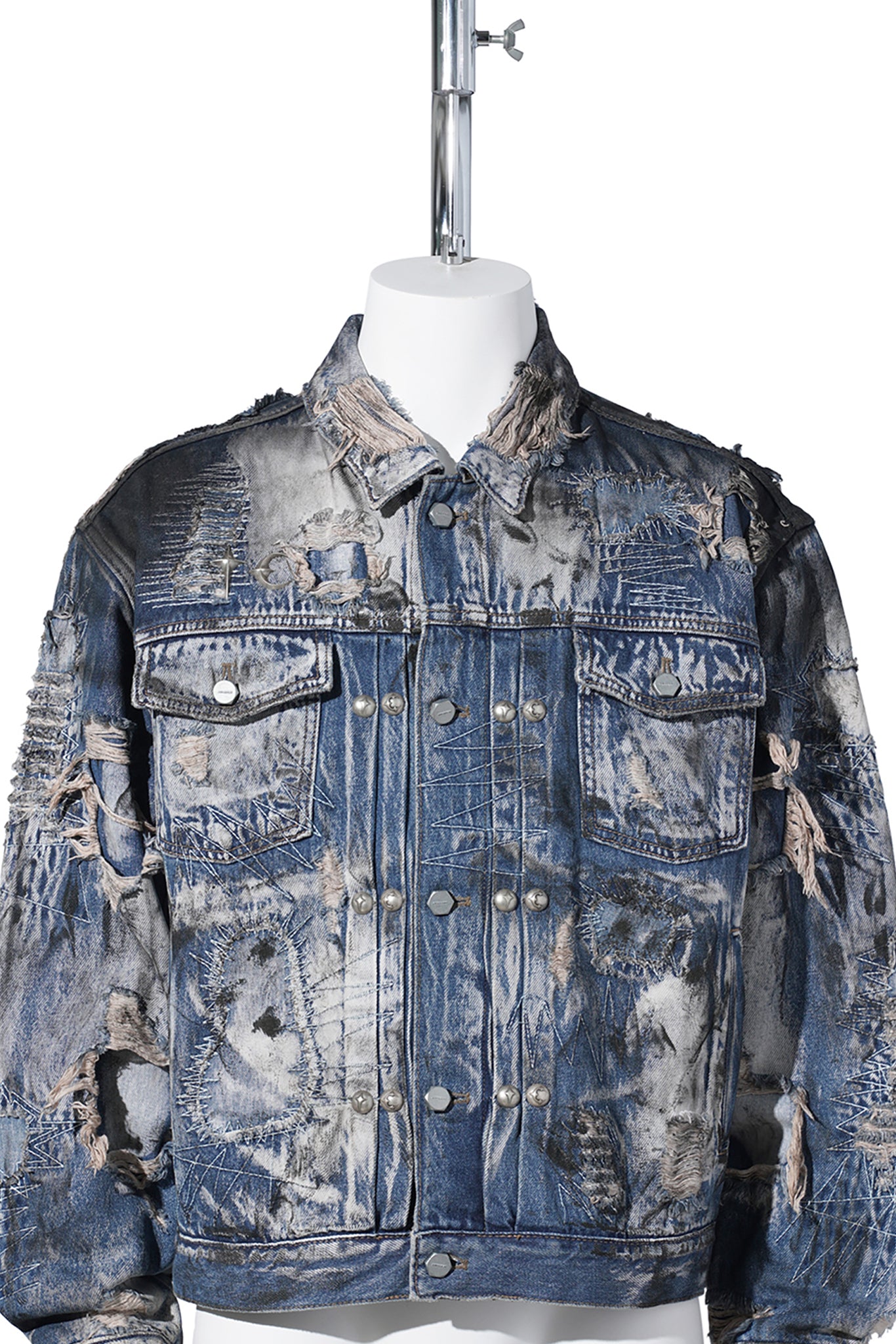 HARD-WASHED DAMAGED DENIM JACKET / BLUE