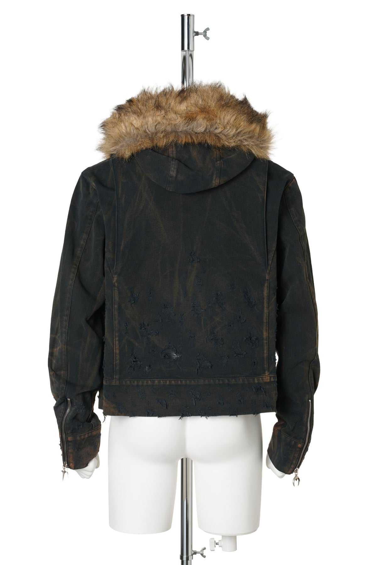 TC TWO TONE WASHED FUR HOODED JACKET / RUST BLACK