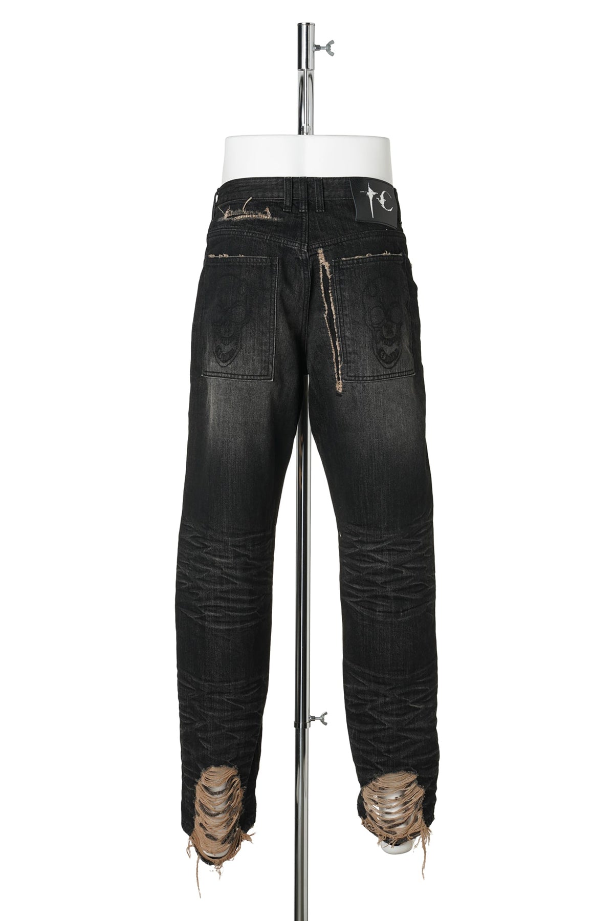 SKULL STITCH RIPPED DENIM PANTS / BLACK