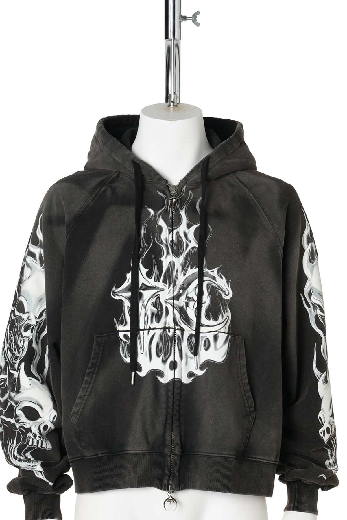 SIX RIDING SKULL ZIP-UP HOODIE / BLACK