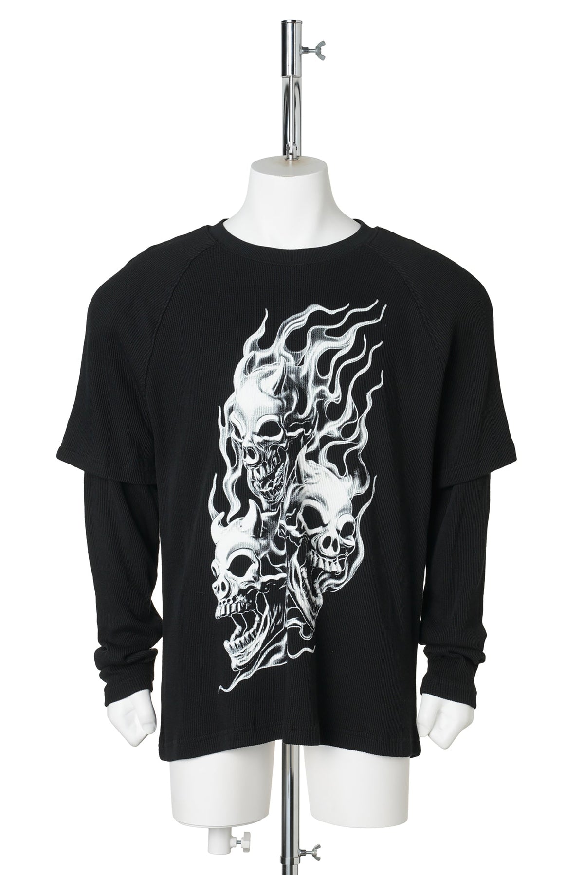 BULK SHOULDER THREE RIDING SKULL LAYERED T-SHIRT / BLACK