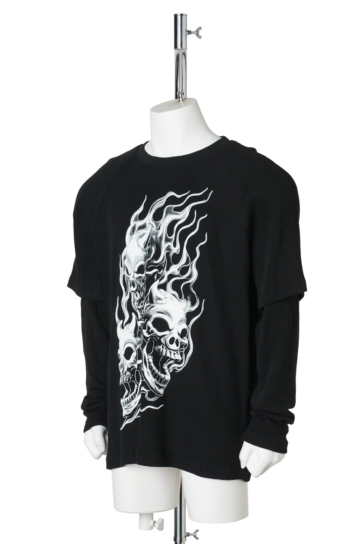 BULK SHOULDER THREE RIDING SKULL LAYERED T-SHIRT / BLACK