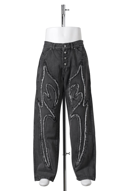 TRIBAL DENIM PANTS / BLACK