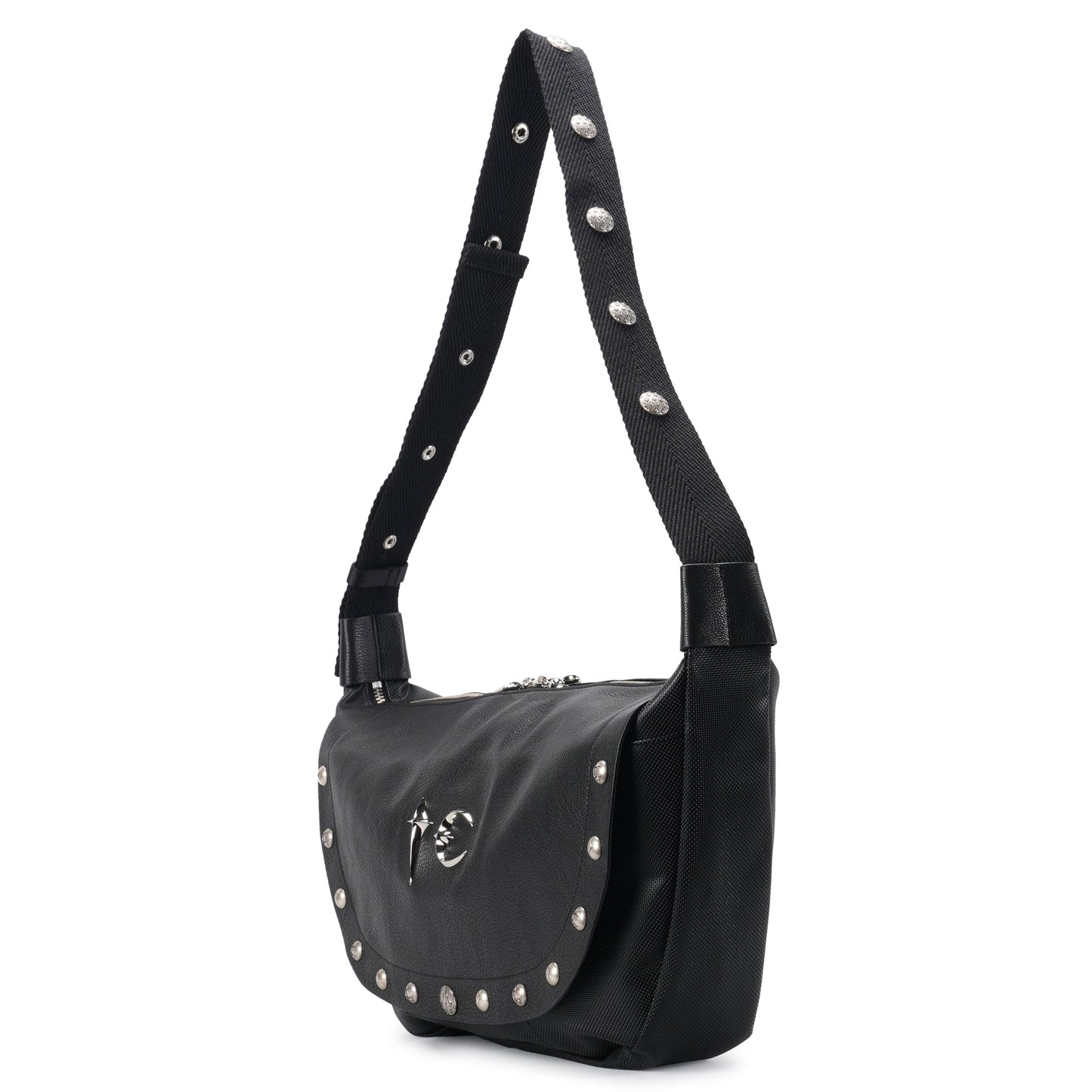 GOAT SKIN DRAGON MESSENGER BAG / BLACK