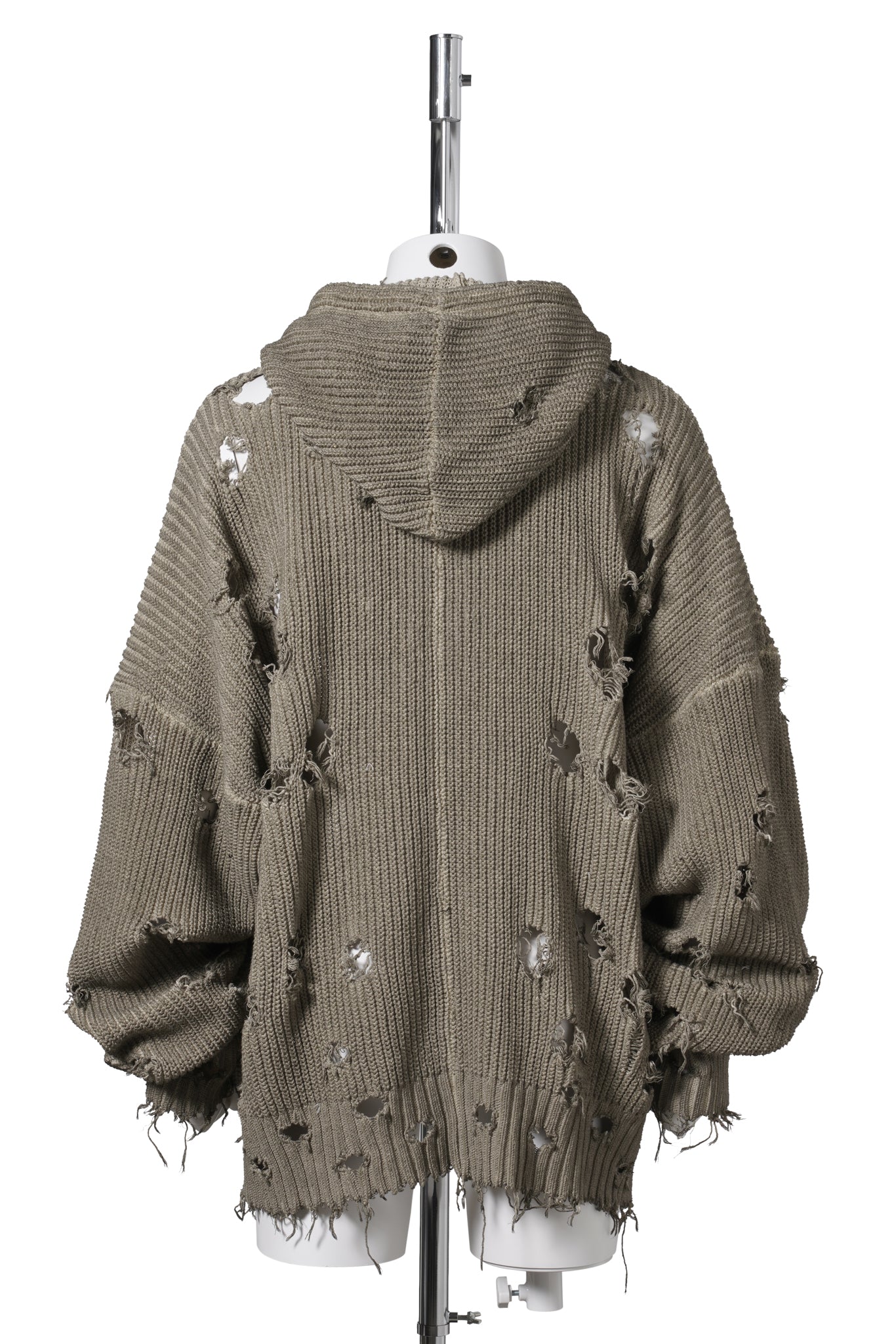 TC DESTROYED KNIT ZIP-UP HOODIE / BEIGE