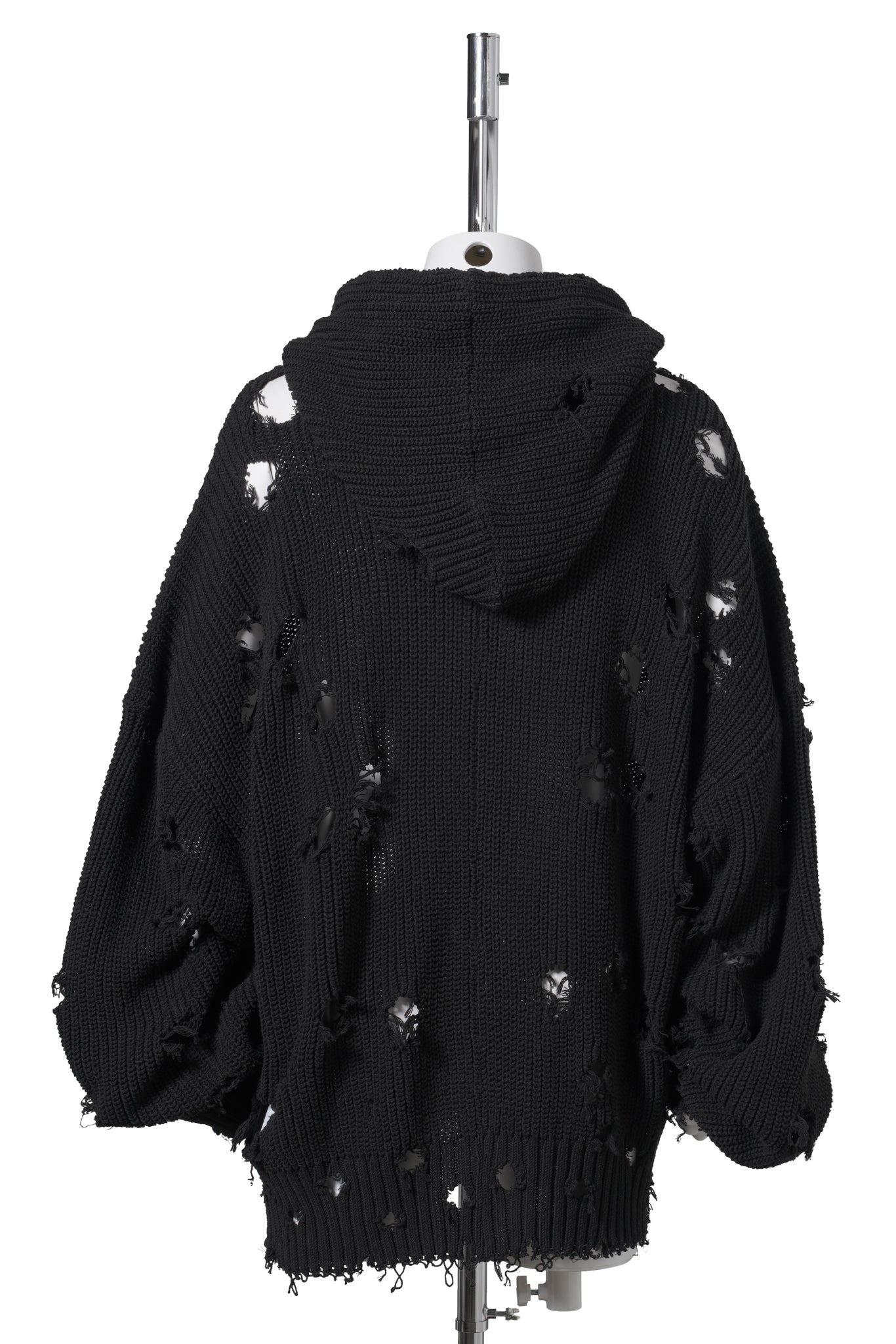 TC DESTROYED KNIT ZIP-UP HOODIE / BLACK