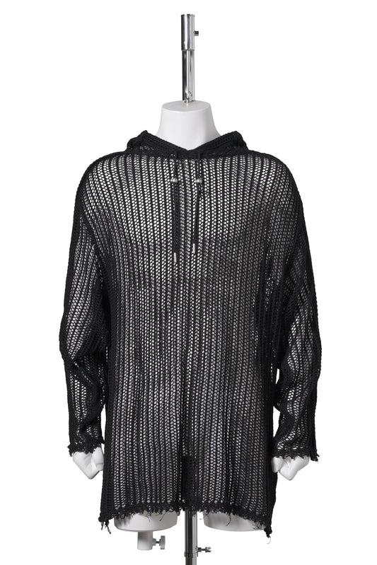 TC LINE MESH KNIT HOODIE / BLACK