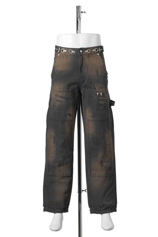 TC TWO TONE WASHED PANTS / RUST BLACK