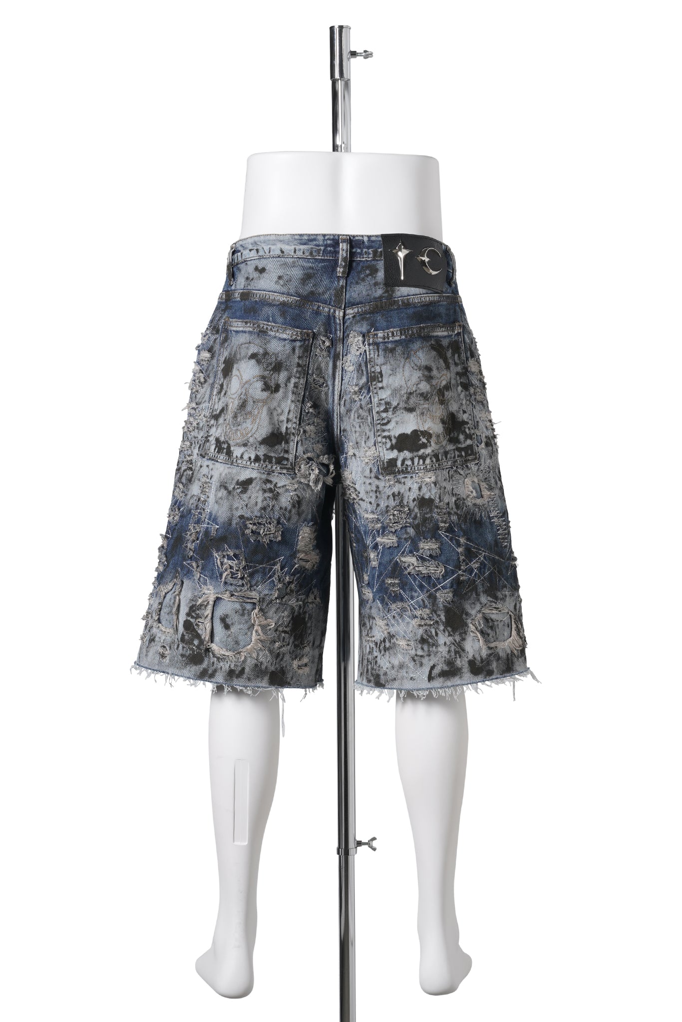 HARD WASHED DESTROYED DENIM SHORTS / BLUE