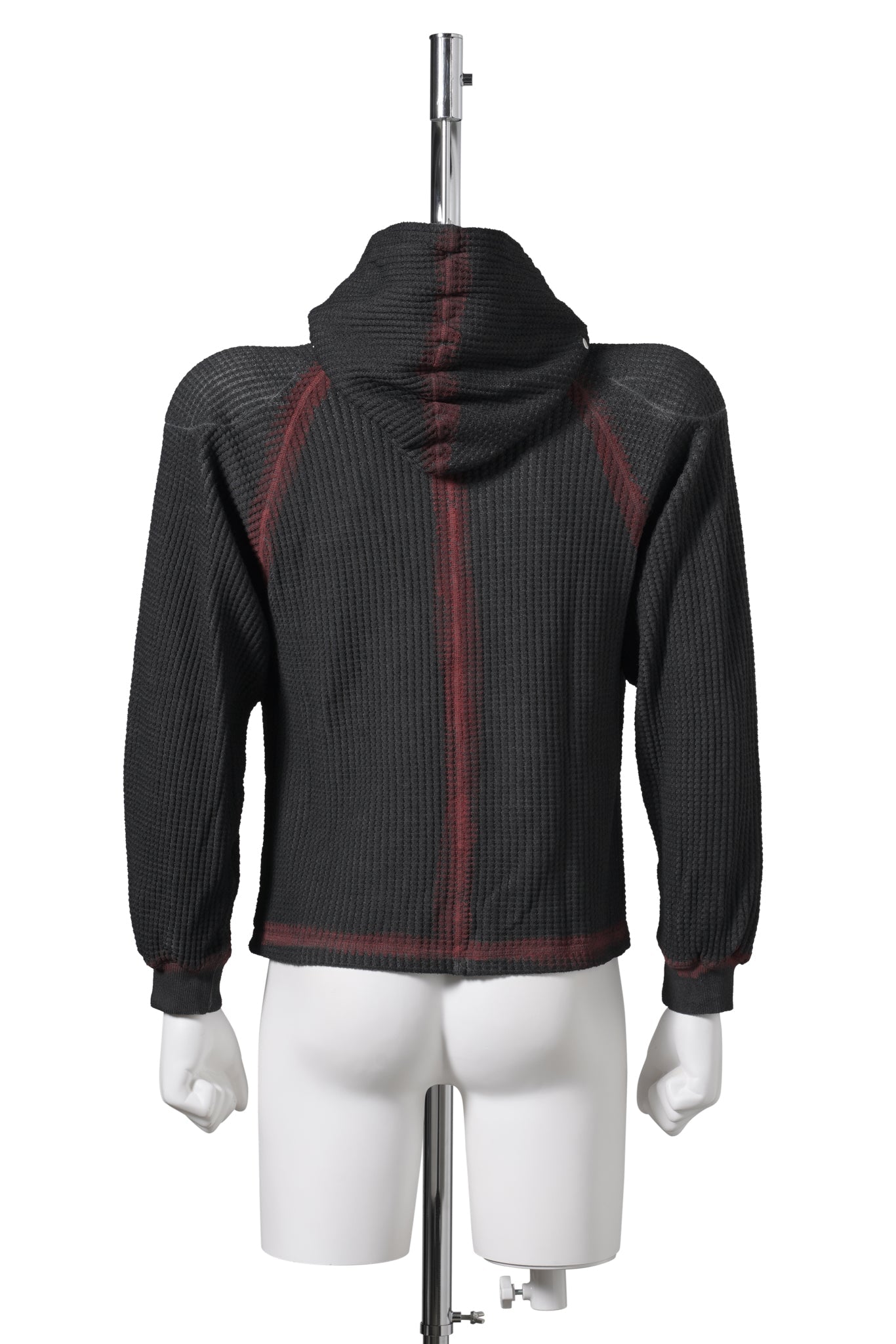 BULK SHOULDER PAINTED LINE WAFFLE HOODIE / BLACK/RED