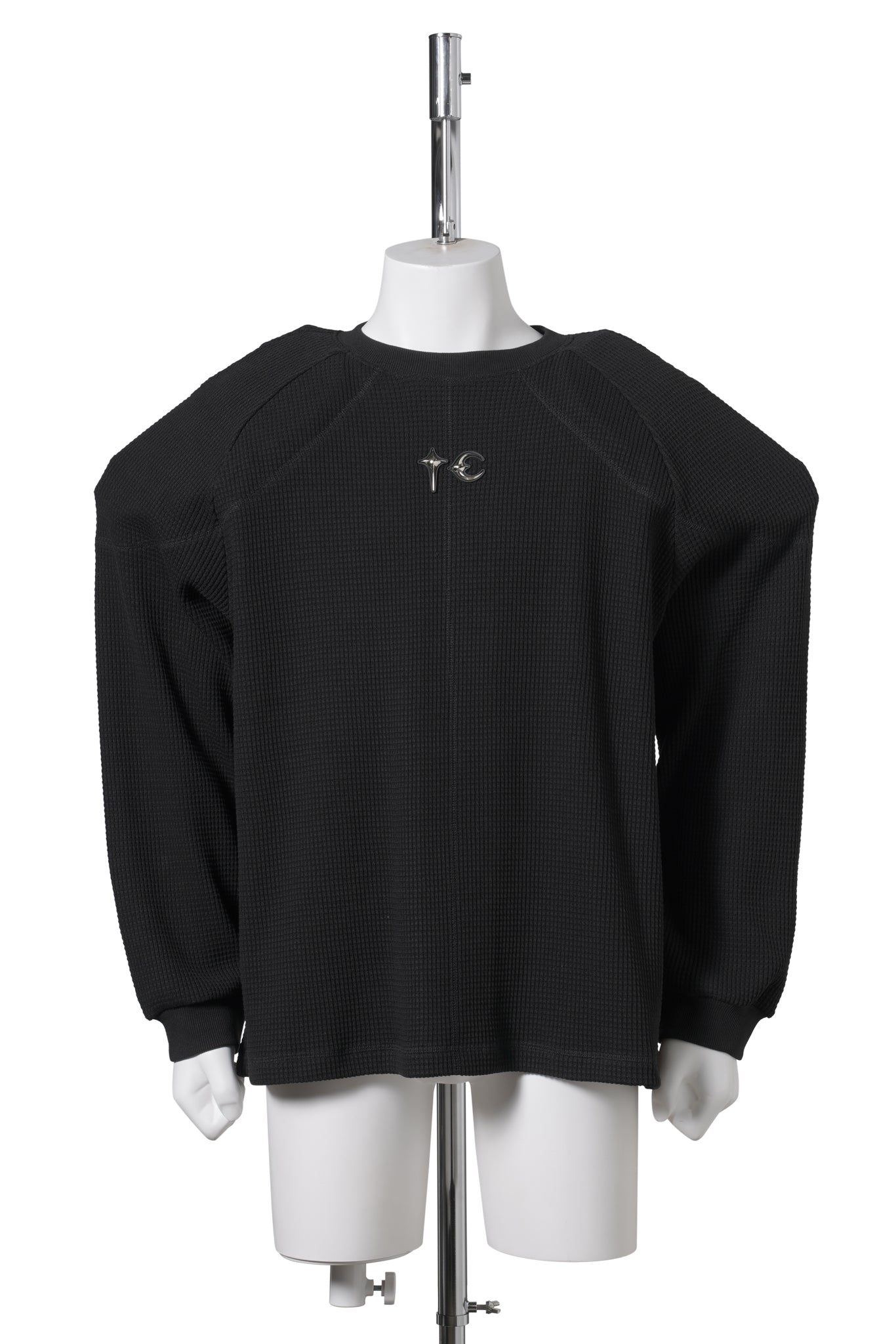 BULK SHOULDER WAFFLE LONG SLEEVE / BLACK