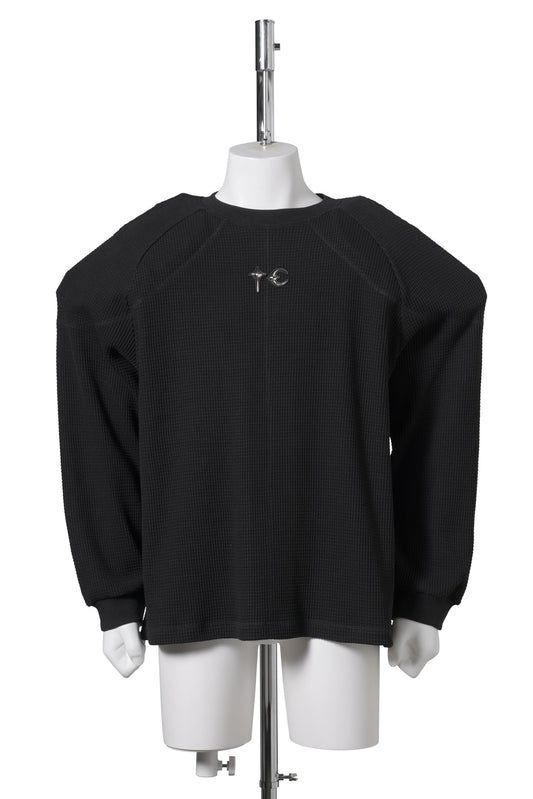 BULK SHOULDER WAFFLE LONG SLEEVE / BLACK