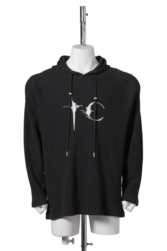BULK SHOULDER WAFFLE HOODIE / BLACK