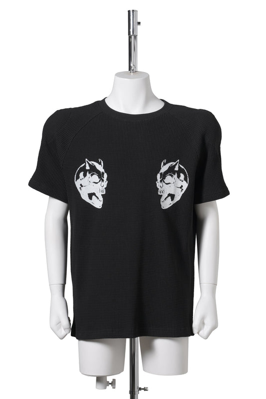 BULK SHOULDER WAFFLE T-SHIRT / BLACK