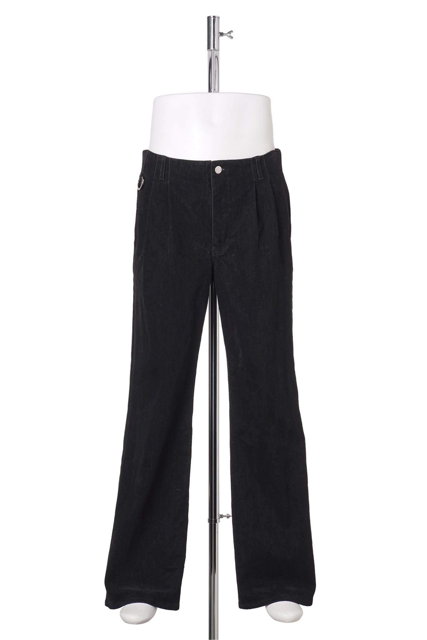 FLOCKED DENIM WIDE TAILORED PANTS / BLACK