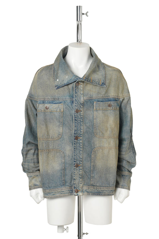 DIRTY HIGH COLLAR JEAN JACKET / BLUE