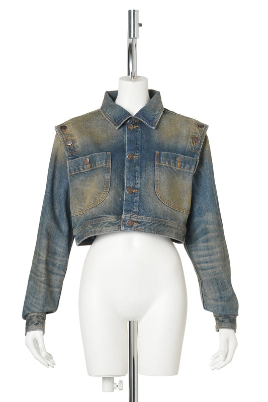 DIRTY CROPPED DETACHABLE JEAN JACKET / BLUE