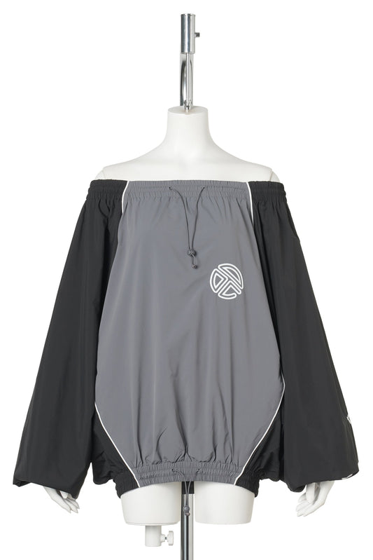 UPSIDE DOWN WINDBREAKER CREWNECK / BLACK/GREY