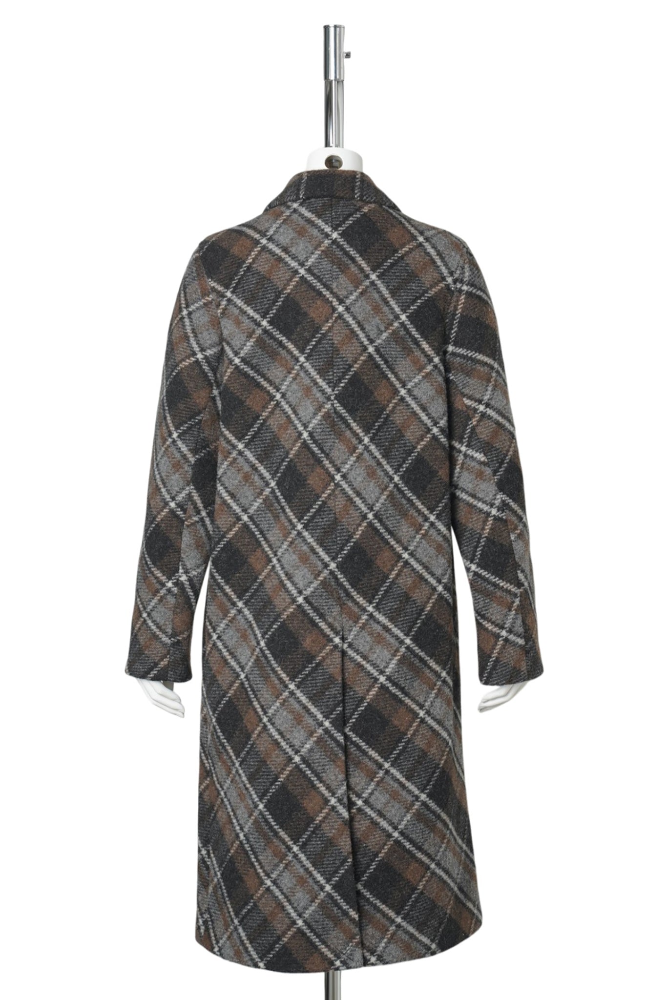 PLAID WOOL PATCHWORK LONG COAT / BROWN