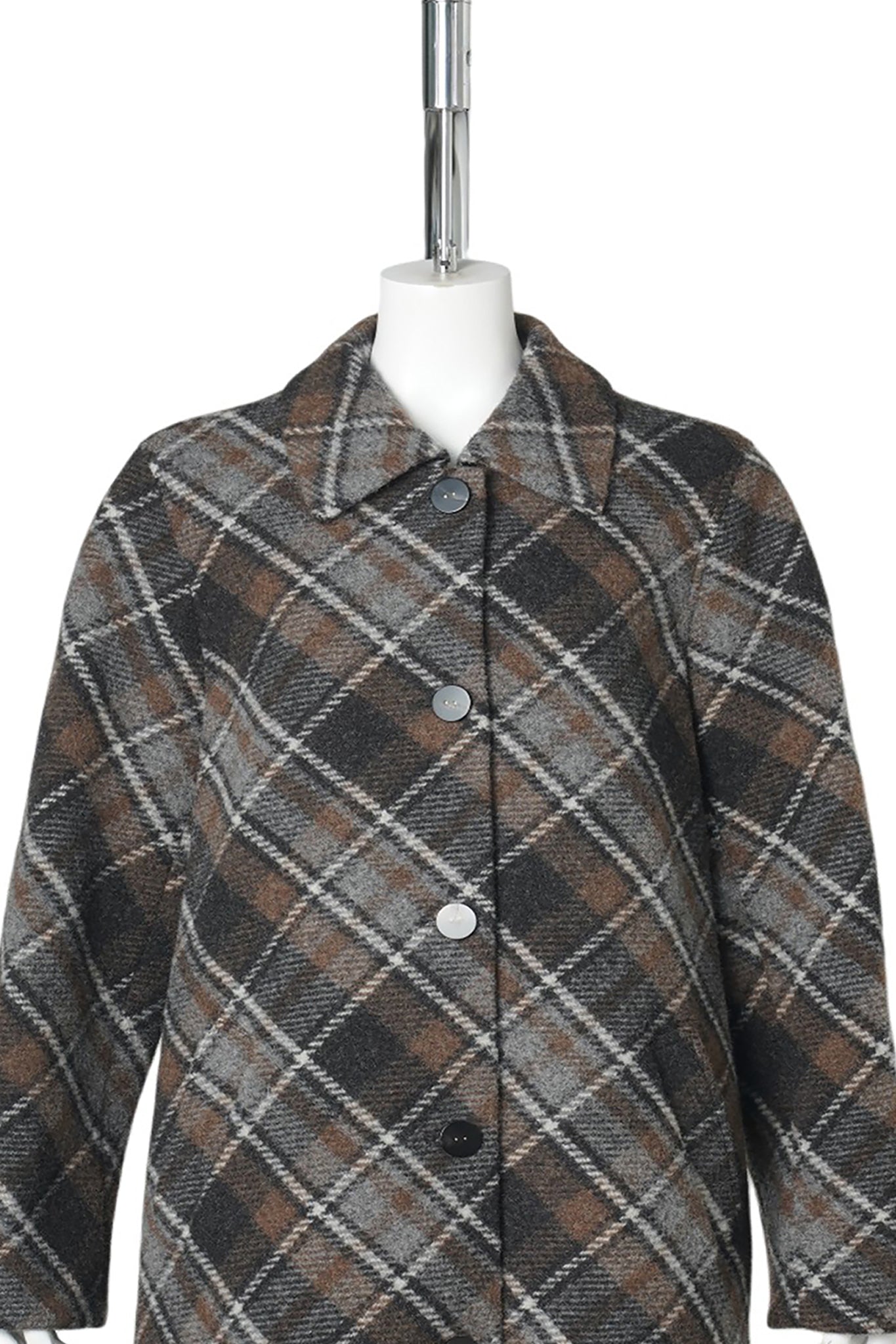 PLAID WOOL PATCHWORK LONG COAT / BROWN