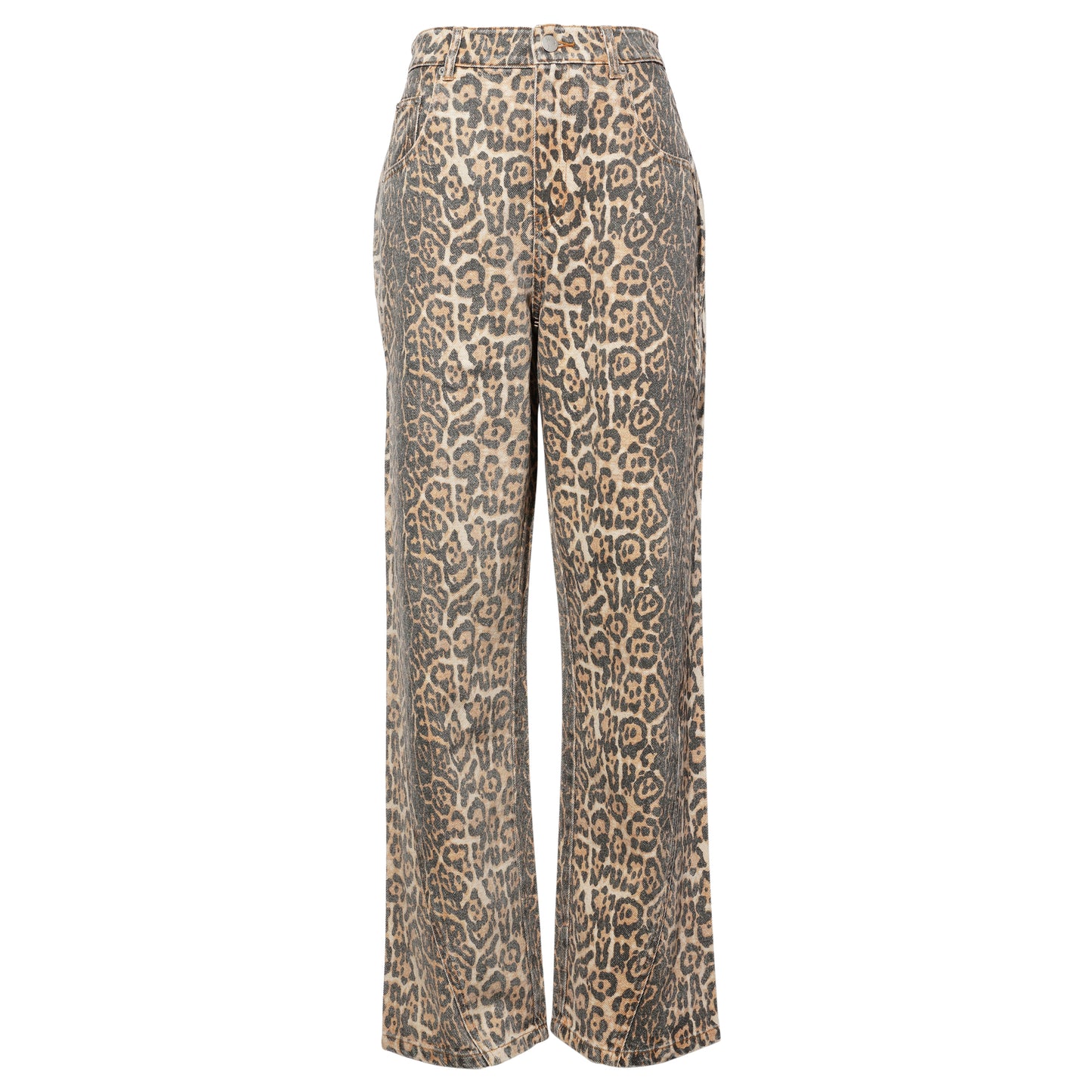 LEOPARD PRINTING PANELED LOOSE JEANS / LEOPARD