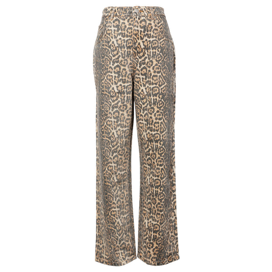 LEOPARD PRINTING PANELED LOOSE JEANS / LEOPARD