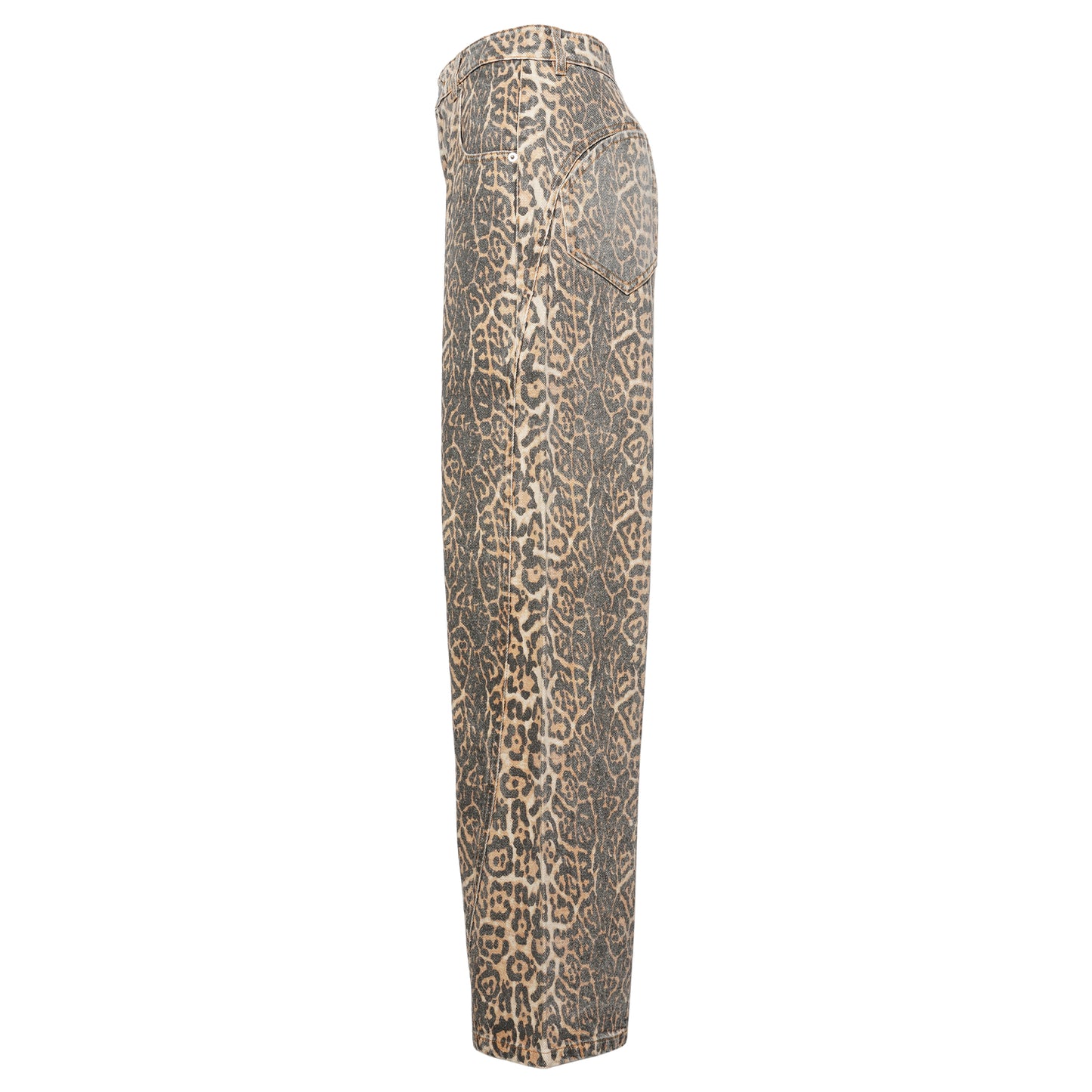 LEOPARD PRINTING PANELED LOOSE JEANS / LEOPARD