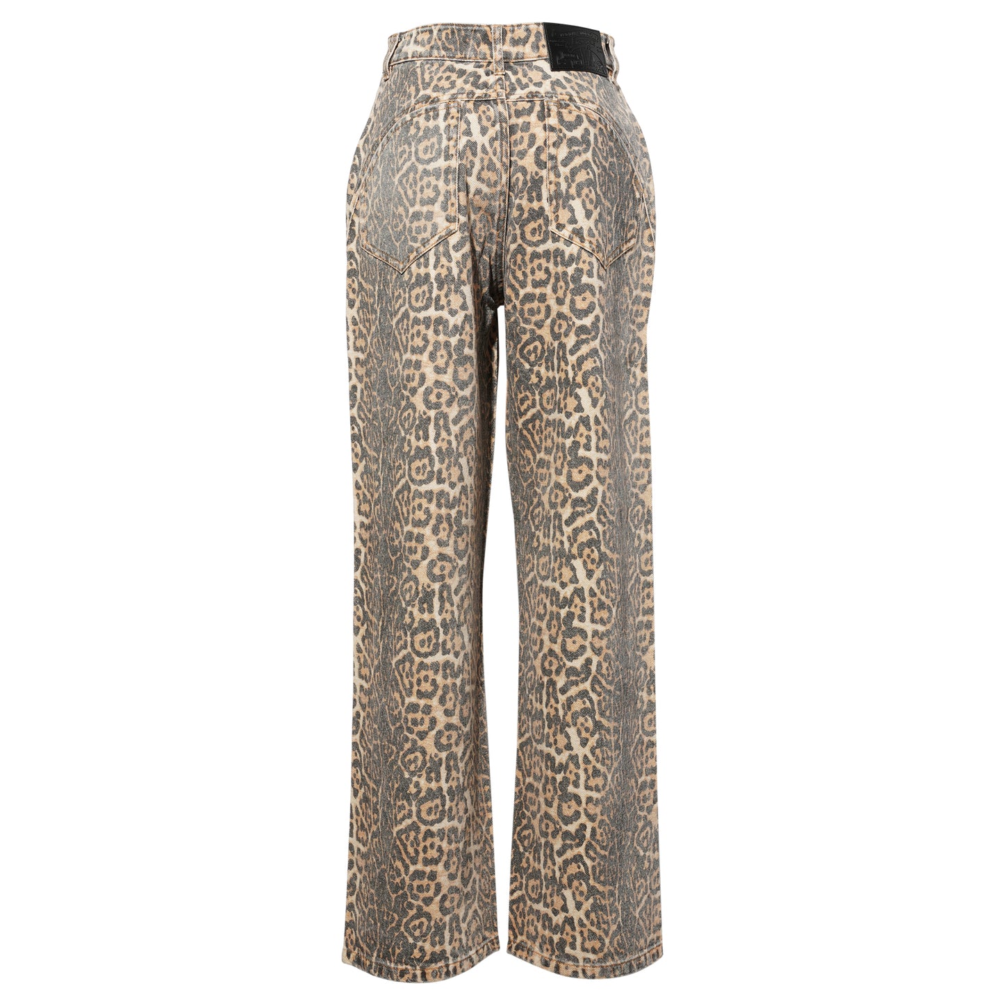 LEOPARD PRINTING PANELED LOOSE JEANS / LEOPARD