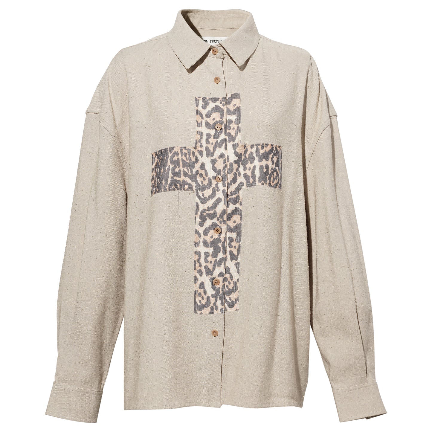 LIGHT KHAKI LEOPARD DECORATIVE LOOSE SHIRT / LIGHT KHAKI