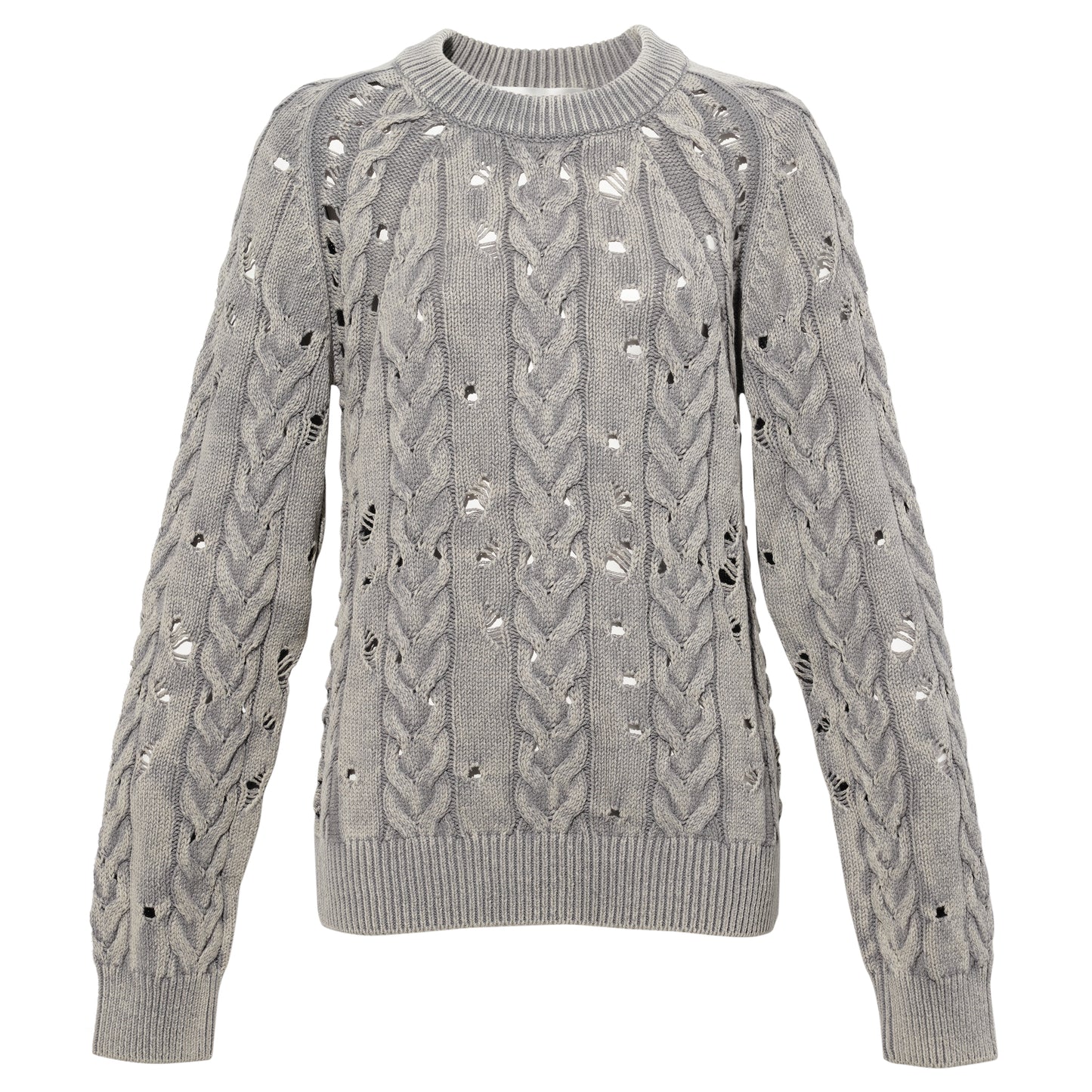 GREY DISTRESSED ROUND NECK SWEATER / GREY