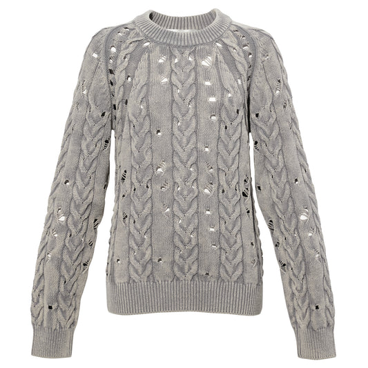 GREY DISTRESSED ROUND NECK SWEATER / GREY