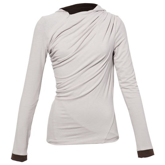 DOUBLE LAYER HOODED LONG SLEEVES TOP / LIGHT PURPLE/BROWN