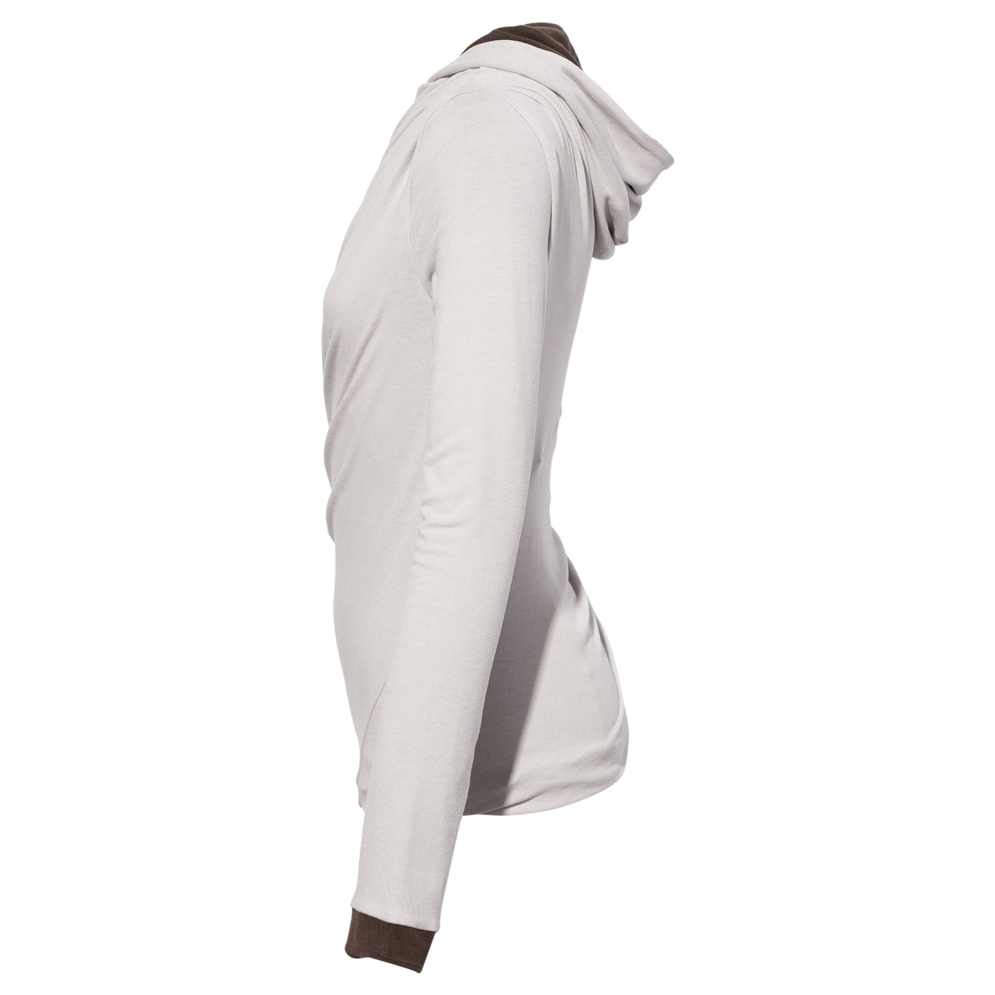 DOUBLE LAYER HOODED LONG SLEEVES TOP / LIGHT PURPLE/BROWN