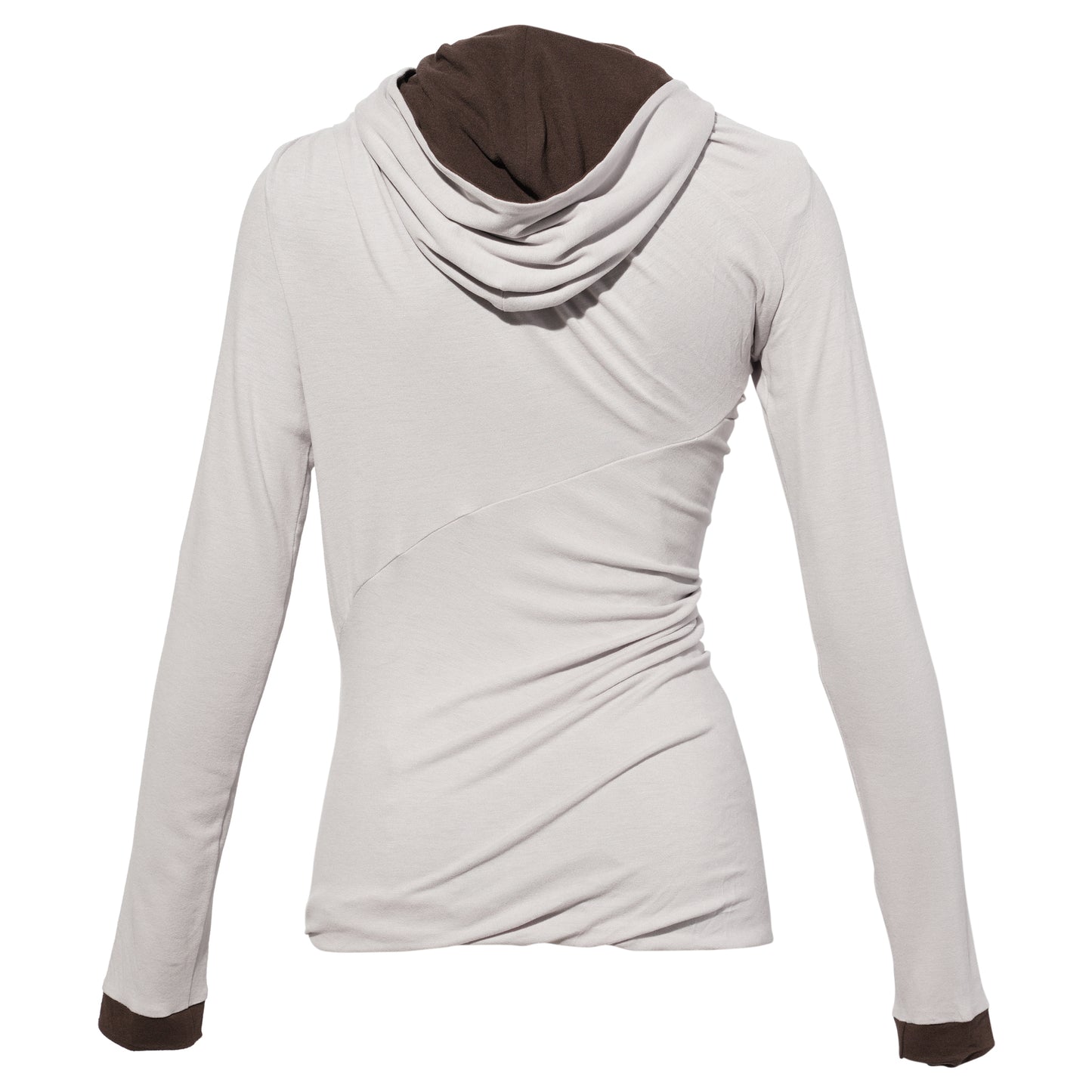 DOUBLE LAYER HOODED LONG SLEEVES TOP / LIGHT PURPLE/BROWN