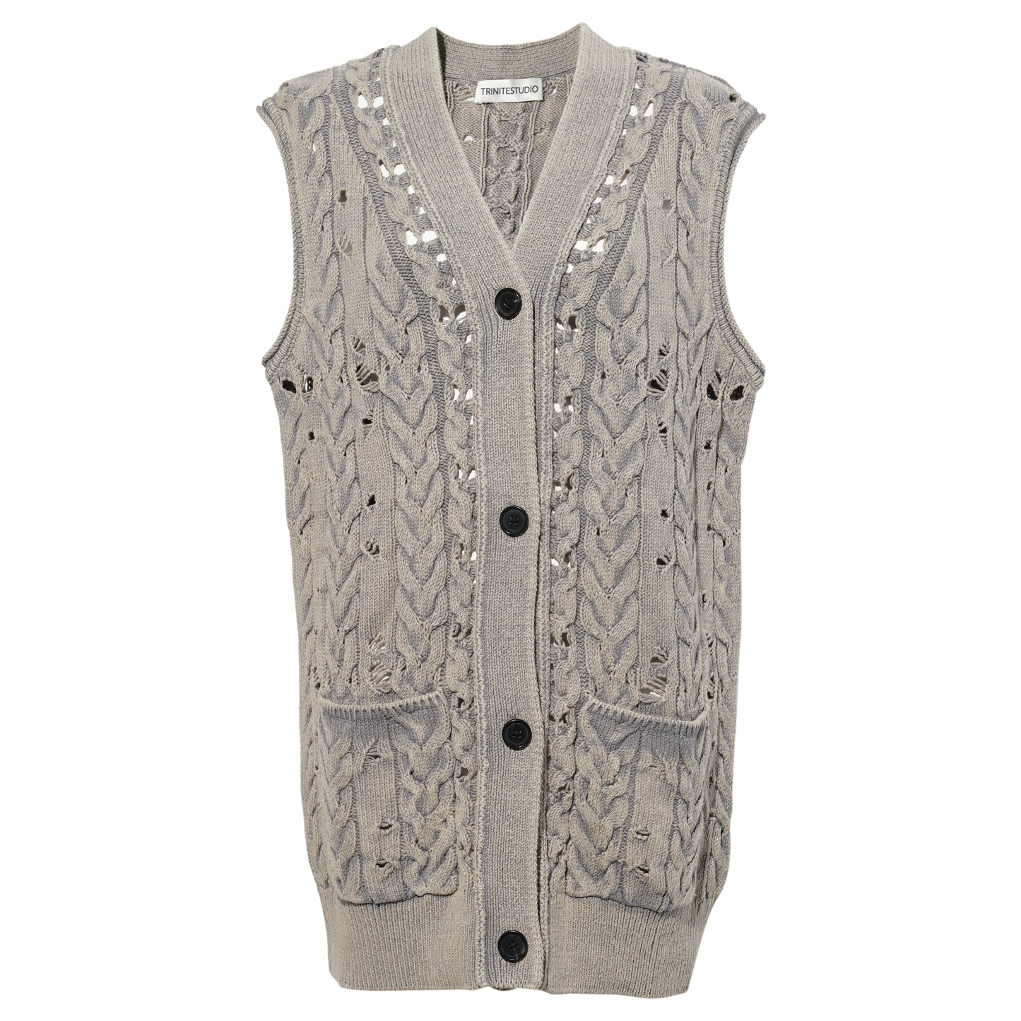 GREY DISTRESSED KNIT VEST / GREY